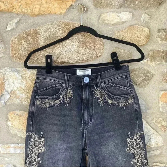 NWT One Teaspoon x Free People Royal Rock Legends Embroidered Beaded Jeans - Picture 2 of 12